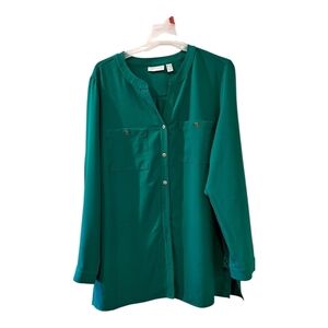Susan Graver  womens top Green teal Button-Up long sleeve size 18W